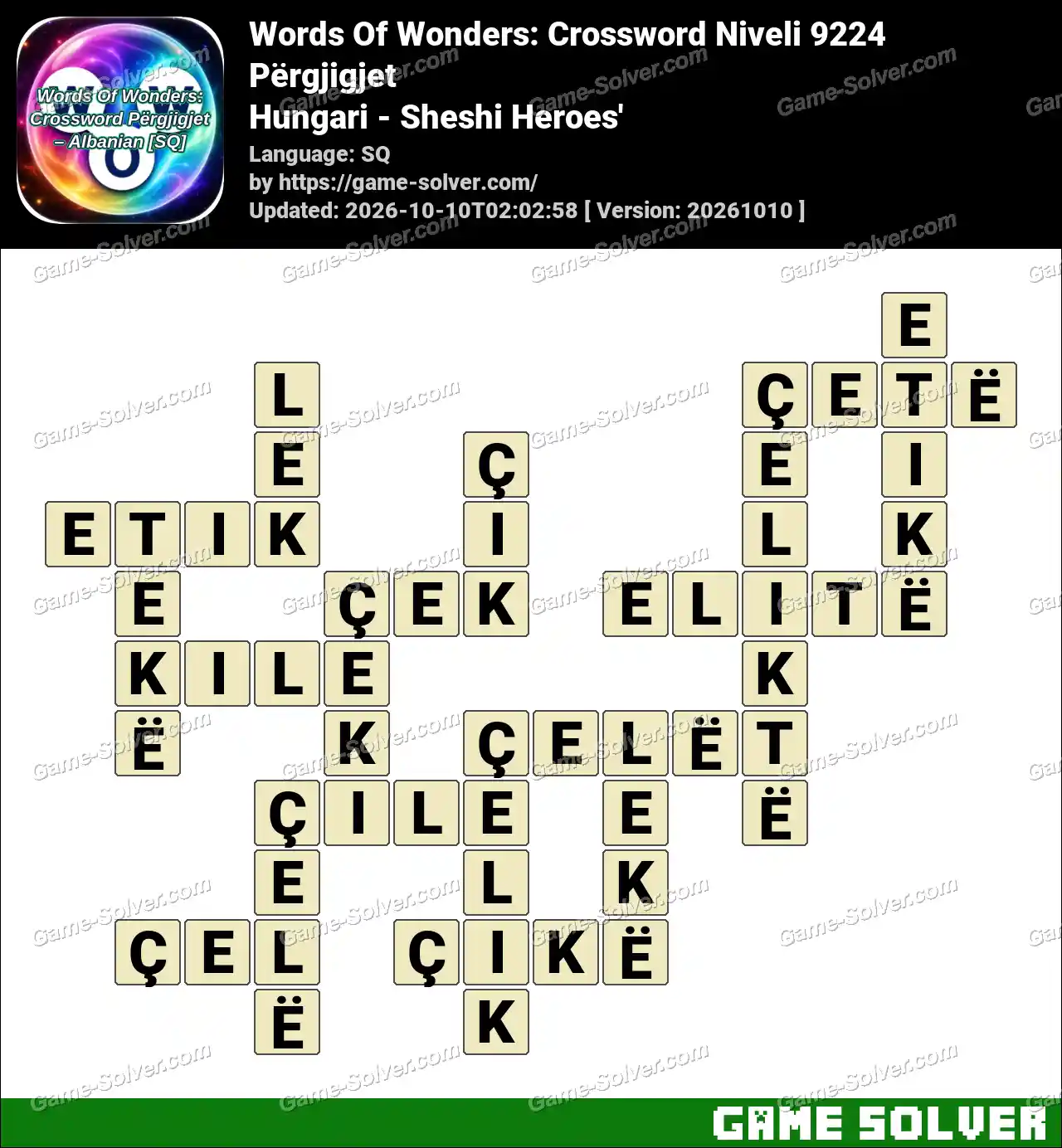 Words Of Wonders: Crossword Niveli 9224 Përgjigjet – Hungari – Sheshi Heroes’